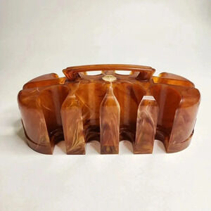 Poker Chip Caddy Butterscotch Brown Swirl Marbled Translucent
